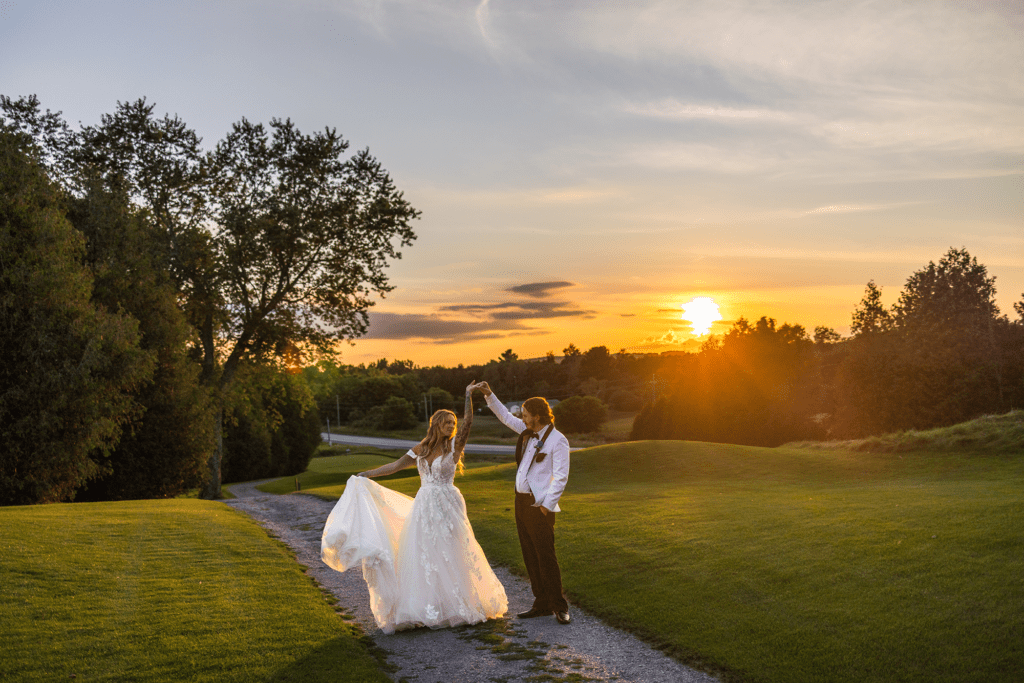 wedding photo at sunset whitby